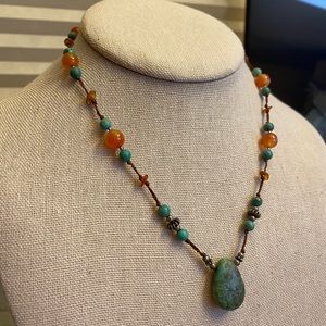 Vintage turquoise and carnelian 925 sterling silver necklace